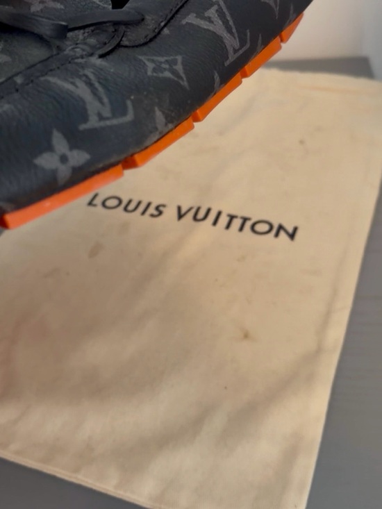 Louis Vuitton Black Monogram Driving Loafers with Orange Lace Tips main image 8
